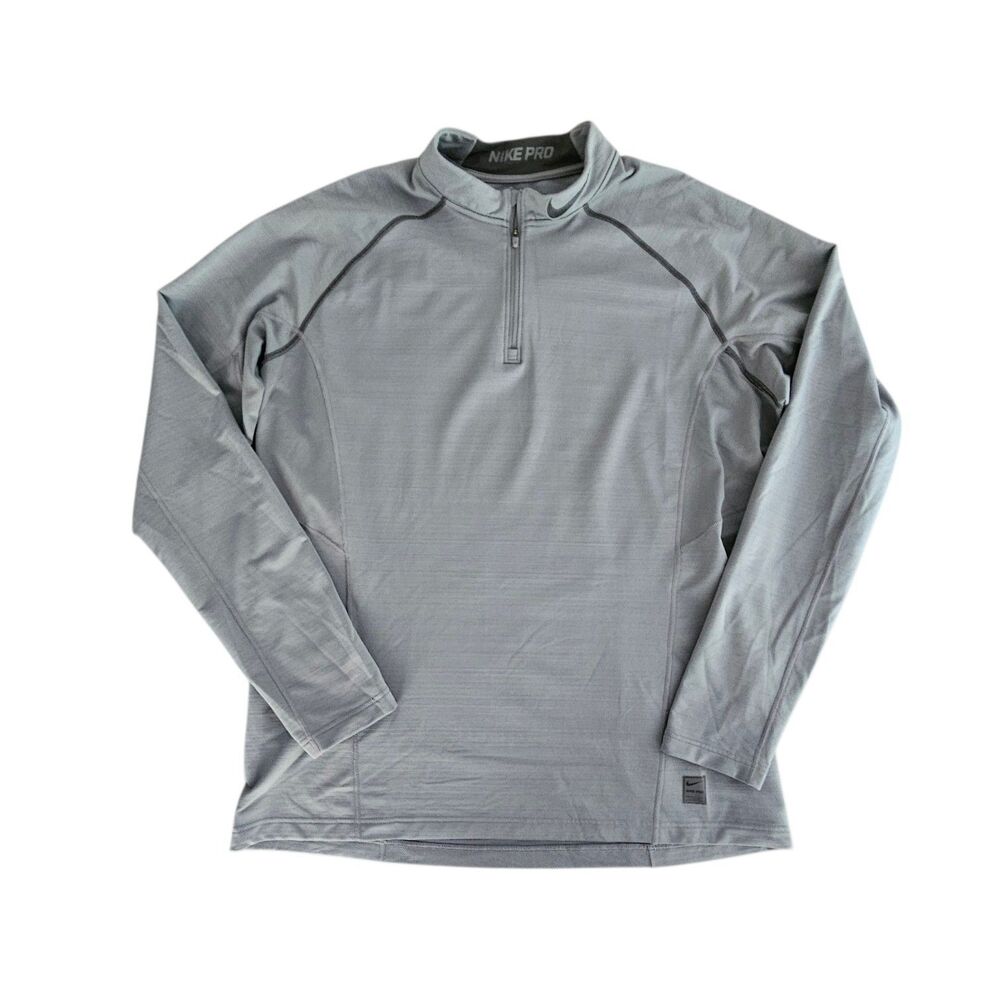 Nike Pro Pullover Mens 2XL Gray 1/4 Zip Fitted Dri-FIT Training Active Mock neck